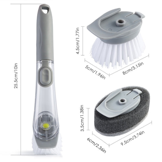 Dual-Head Kitchen Cleaning Brush with Liquid Soap Dispenser