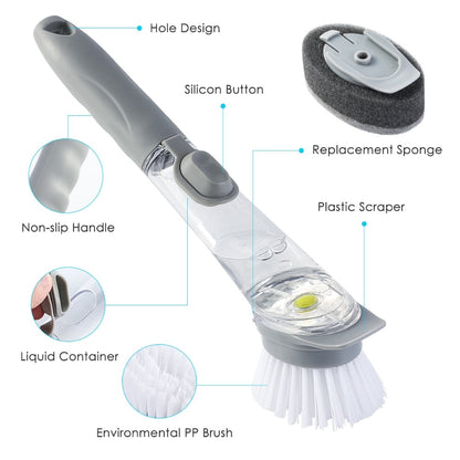 Dual-Head Kitchen Cleaning Brush with Liquid Soap Dispenser