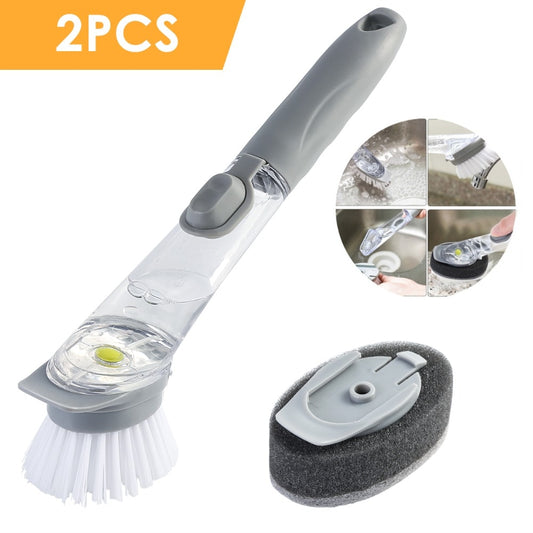 Dual-Head Kitchen Cleaning Brush with Liquid Soap Dispenser