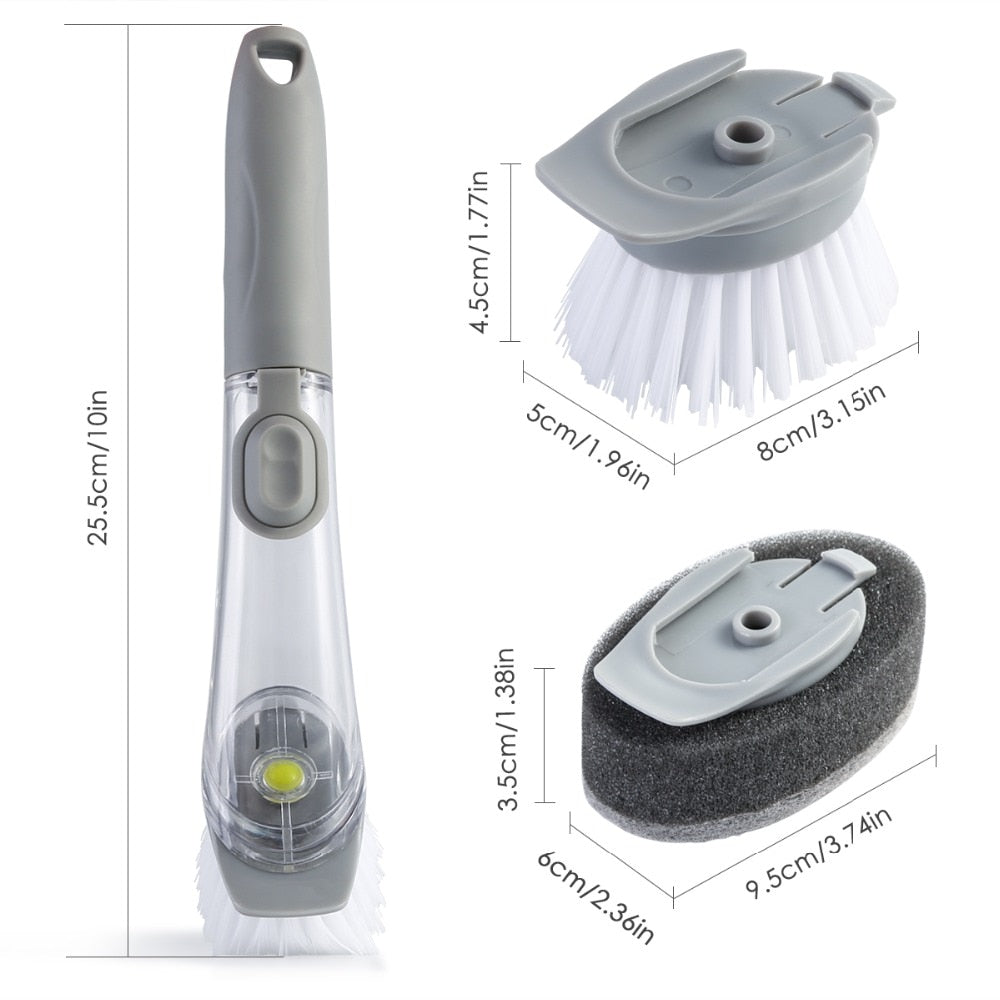 Dual-Head Kitchen Cleaning Brush with Liquid Soap Dispenser